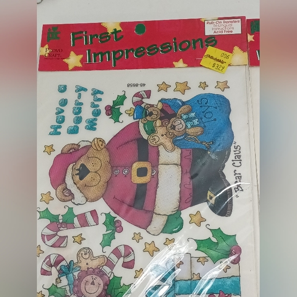 Provo Craft Christmas Rub On Transfers First Impressions Set of 3 Vintage NEW - Picture 4 of 11